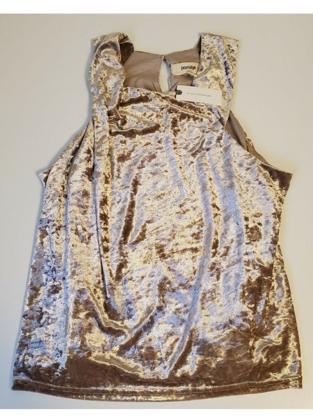 Anthropologie Porridge Jessie Velvet Sleeveless Halter Top Size Large Beige NEW